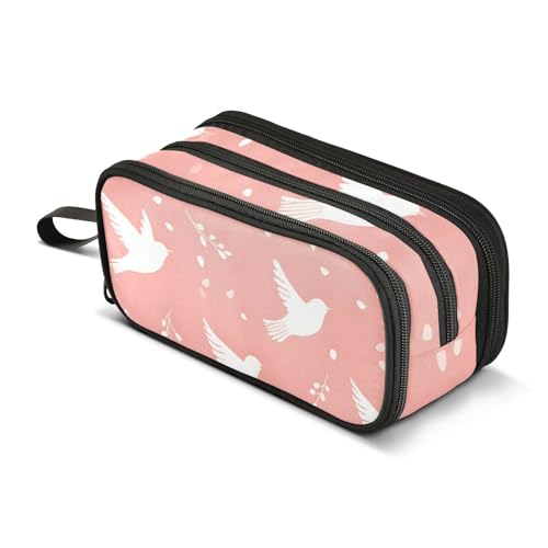 Großes Federmäppchen, weiße fliegende Vögel, Federmäppchen, tragbar, Bürobedarf, Make-up-Tasche für Mittelschule, Studenten, Mädchen, Jungen, mehrfarbig, Einheitsgröße, Kosmetikkoffer von Mnsruu