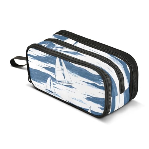 Großes Federmäppchen, weißes Boot, tragbar, Bürobedarf, Make-up-Tasche für Mittelschule, Studenten, Mädchen, Jungen, mehrfarbig, Einheitsgröße, Kosmetikkoffer von Mnsruu