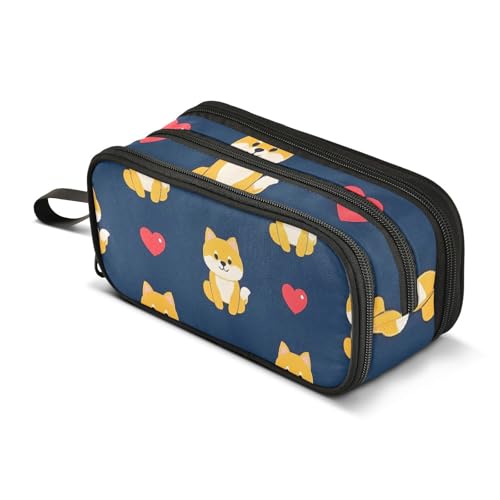 Großes Federmäppchen Corgi Herz Federmäppchen Tragbare Büro Schreibwaren Make-up Tasche für Mittelschule College Studenten Mädchen Jungen, mehrfarbig, Einheitsgröße, Kosmetikkoffer von Mnsruu