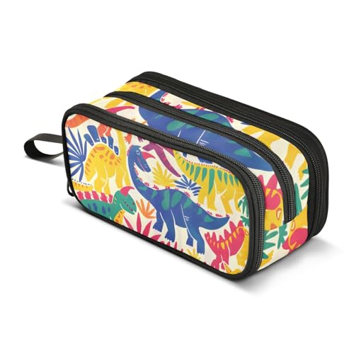 Großes Federmäppchen Dinosaurier mit Gras, Federmäppchen, tragbar, Büro, Schreibwaren, Make-up-Tasche für Mittelschule, Studenten, Mädchen, Jungen, mehrfarbig, Einheitsgröße, Kosmetikkoffer von Mnsruu
