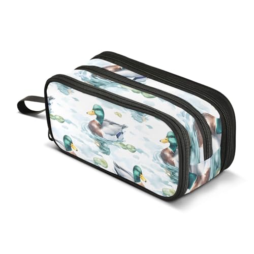 Großes Federmäppchen Stockente Federmäppchen Tragbare Büro Schreibwaren Make-up Tasche für Mittelschule College Studenten Mädchen Jungen, mehrfarbig, Einheitsgröße, Kosmetikkoffer von Mnsruu