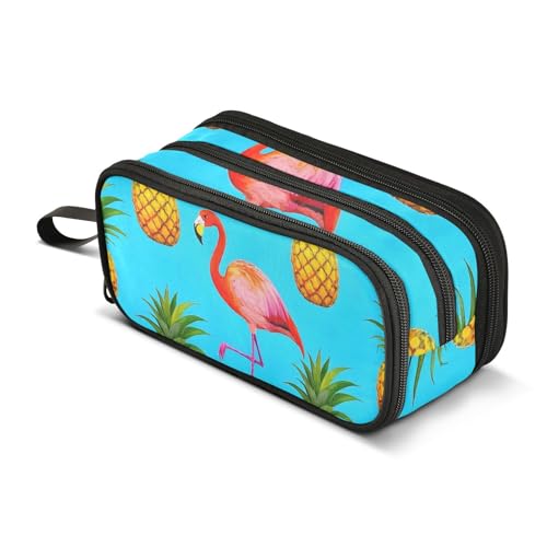 Großes Federmäppchen mit Flamingo-Ananas-Design, tragbar, für Büro, Schreibwaren, Make-up-Tasche für Mittelschule, Studenten, Mädchen, Jungen, mehrfarbig, Einheitsgröße, Kosmetikkoffer von Mnsruu