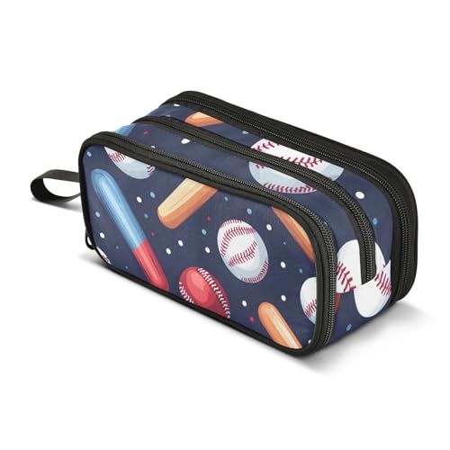Großes Federmäppchen mit Fledermaus-/Baseball-Muster, tragbar, für Büro, Schreibwaren, Make-up-Tasche für Mittelschule, Studenten, Mädchen, Jungen, mehrfarbig, Einheitsgröße, Kosmetikkoffer von Mnsruu