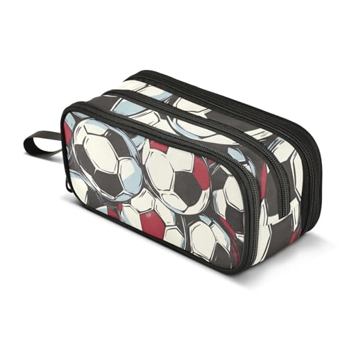 Großes Federmäppchen mit Fußball-Muster, tragbar, für Büro, Schreibwaren, Make-up-Tasche für Mittelschule, Studenten, Mädchen, Jungen, mehrfarbig, Einheitsgröße, Kosmetikkoffer von Mnsruu
