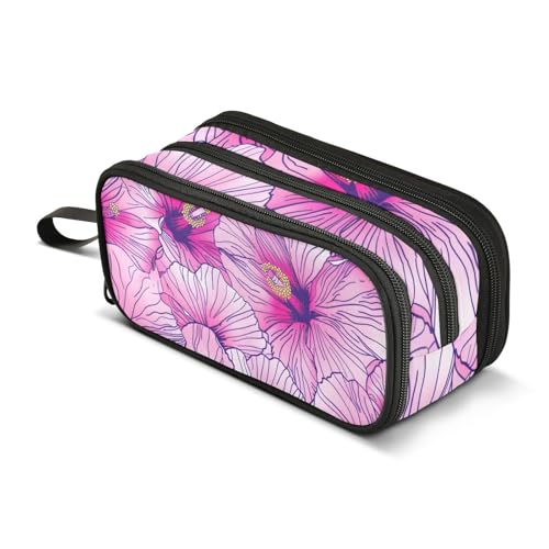 Großes Federmäppchen mit Hibiskusblüte, tragbar, Bürobedarf, Make-up-Tasche für Mittelschule, Studenten, Mädchen, Jungen, mehrfarbig, Einheitsgröße, Kosmetikkoffer von Mnsruu