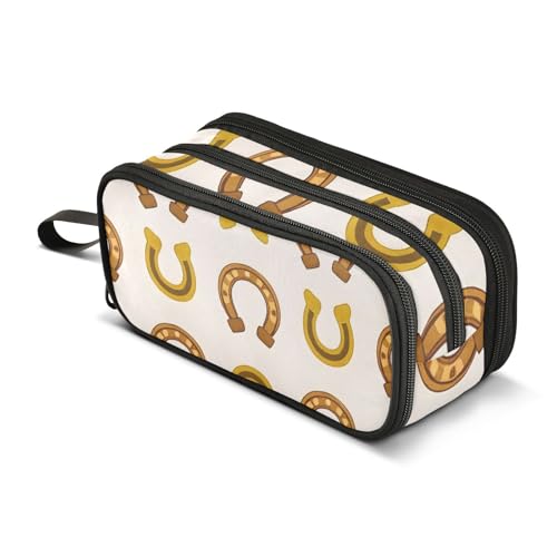 Großes Federmäppchen mit Hufeisen-Muster, tragbar, Bürobedarf, Make-up-Tasche für Mittelschule, Studenten, Mädchen, Jungen, mehrfarbig, Einheitsgröße, Kosmetikkoffer von Mnsruu
