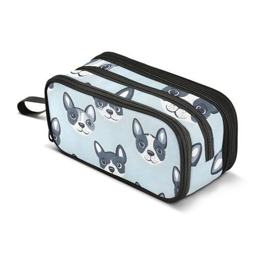 Großes Federmäppchen mit Hundegesichtsmuster, tragbar, Bürobedarf, Make-up-Tasche für Mittelschule, Studenten, Mädchen, Jungen, mehrfarbig, Einheitsgröße, Kosmetikkoffer von Mnsruu