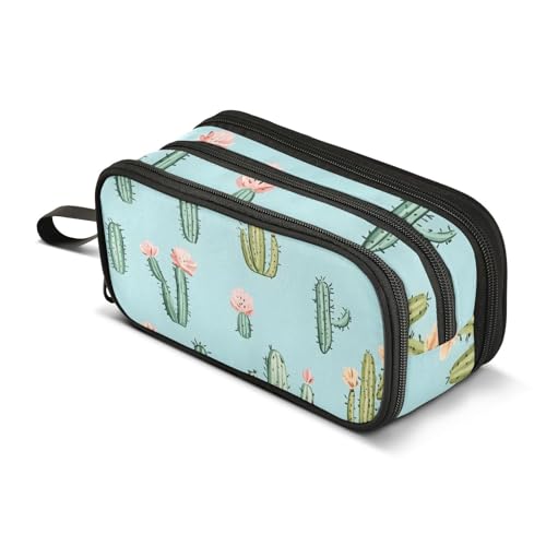 Großes Federmäppchen mit Kaktus-Blumenmuster, Federmäppchen, tragbar, Bürobedarf, Make-up-Tasche für Mittelschule, Studenten, Mädchen, Jungen, mehrfarbig, Einheitsgröße, Kosmetikkoffer von Mnsruu