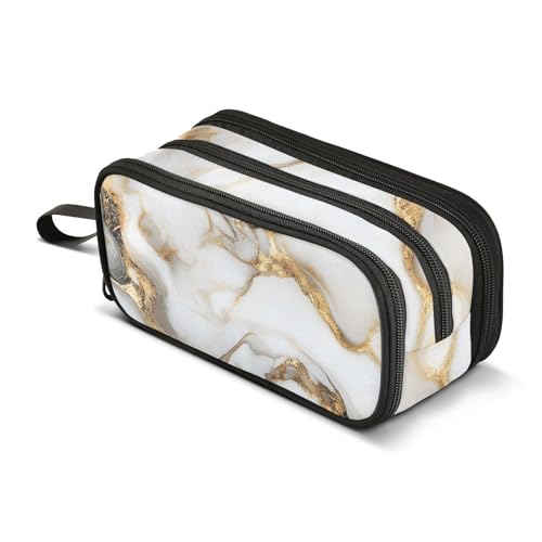 Großes Federmäppchen mit Marmor-Muster, tragbar, für Büro, Schreibwaren, Make-up-Tasche für Mittelschule, Studenten, Mädchen, Jungen, mehrfarbig, Einheitsgröße, Kosmetikkoffer von Mnsruu