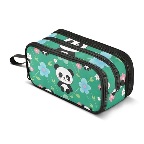 Großes Federmäppchen mit Panda-Blumenmuster, tragbar, für Büro, Schreibwaren, Make-up-Tasche für Mittelschule, Studenten, Mädchen, Jungen, mehrfarbig, Einheitsgröße, Kosmetikkoffer von Mnsruu