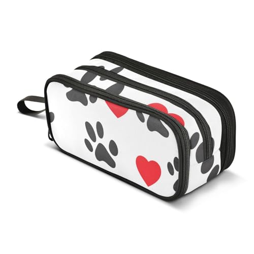 Großes Federmäppchen mit Pfotenmuster, tragbar, für Büro, Schreibwaren, Make-up-Tasche für Mittelschule, Studenten, Mädchen, Jungen, mehrfarbig, Einheitsgröße, Kosmetikkoffer von Mnsruu