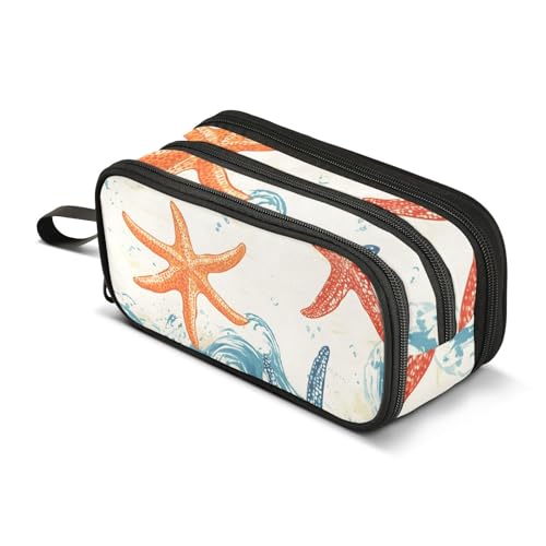 Großes Federmäppchen mit Seestern, tragbar, für Büro, Schreibwaren, Make-up-Tasche für Mittelschule, Studenten, Mädchen, Jungen, mehrfarbig, Einheitsgröße, Kosmetikkoffer von Mnsruu