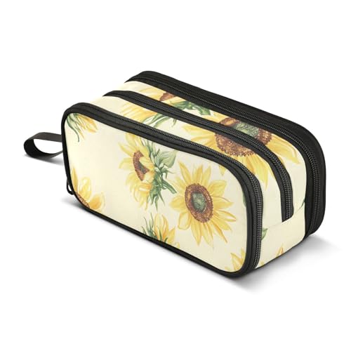 Großes Federmäppchen mit Sonnenblumen-Muster, Federmäppchen, tragbar, für Büro, Schreibwaren, Make-up-Tasche für Mittelschule, Studenten, Mädchen, Jungen, mehrfarbig, Einheitsgröße, Kosmetikkoffer von Mnsruu