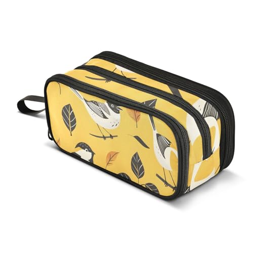 Großes Federmäppchen mit Vögeln und Blättern, tragbar, für Büro, Schreibwaren, Make-up-Tasche für Mittelschule, Studenten, Mädchen, Jungen, mehrfarbig, Einheitsgröße, Kosmetikkoffer von Mnsruu