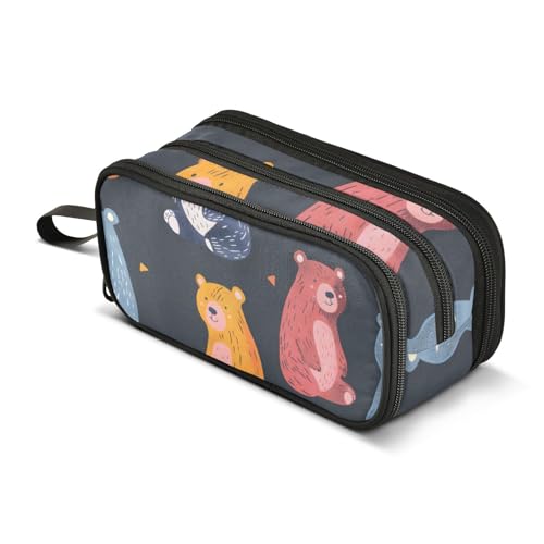 Großes Federmäppchen mit buntem Bär, tragbar, für Büro, Schreibwaren, Make-up-Tasche für Mittelschule, Studenten, Mädchen, Jungen, mehrfarbig, Einheitsgröße, Kosmetikkoffer von Mnsruu