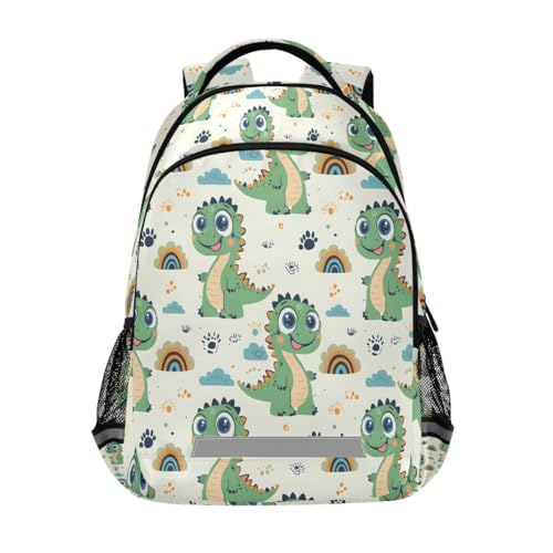 Grüner Dinosaurier-Rucksack mit Regenbogen-Muster, für Kinder, Schultasche, Studenten-Rucksack, Büchertasche für Jungen und Mädchen, lässige Tasche, Grünes Dinosaurier-Regenbogenmuster, Einheitsgröße von Mnsruu