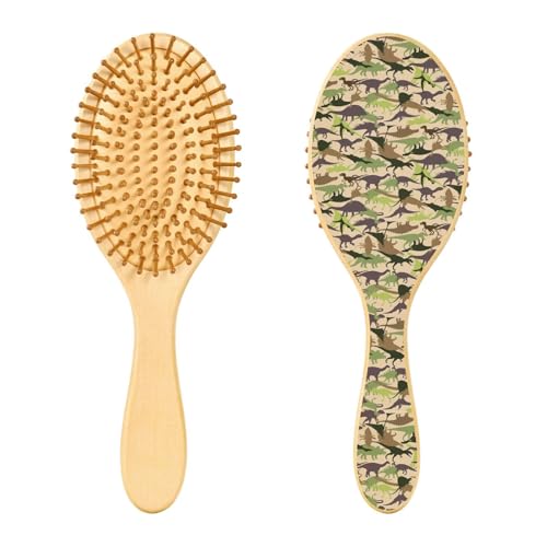 Haarbürste aus Holz, Camouflage-Dinosaurier-Muster, Haarbürste für lange, kurze, lockige, dicke, dünne Haare, Damen, Herren, Jungen, Mädchen von Mnsruu