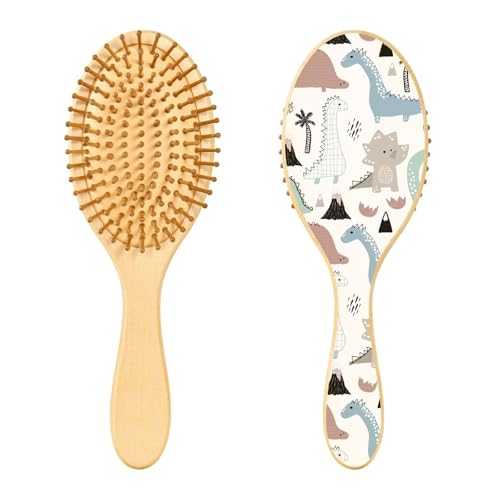 Haarbürste aus Holz, Cartoon-Dinosaurier-Haarbürste für lange, kurze, lockige, dicke, dünne Haare, für Damen, Herren, Jungen, Mädchen, Weiß von Mnsruu