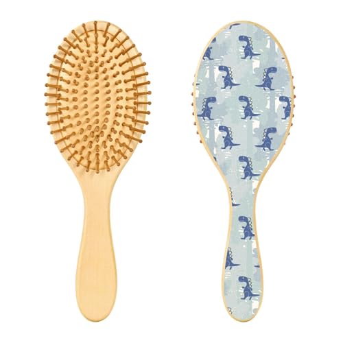 Haarbürste aus Holz, Dinosaurier-Blau, für langes, kurzes, lockiges, dickes, dünnes Haar, für Damen, Herren, Jungen, Mädchen von Mnsruu