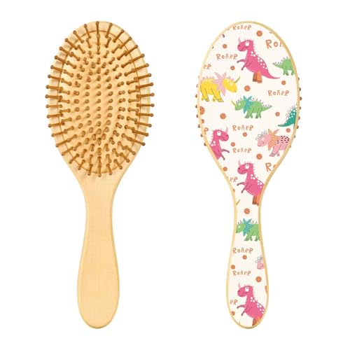 Haarbürste aus Holz, Dinosaurier-Haarbürste für lange, kurze, lockige, dicke, dünne Haare, für Damen, Herren, Jungen, Mädchen von Mnsruu