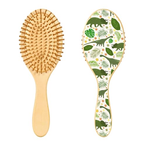 Haarbürste aus Holz, Dinosaurier und Blätter, für langes, kurzes, lockiges, dickes, dünnes Haar, für Damen, Herren, Jungen, Mädchen von Mnsruu