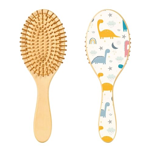 Haarbürste aus Holz, Dinosaurier und Regenbogen im Himmel, nahtlose Haarbürste für lange, kurze, lockige, dicke, dünne Haare, für Damen, Herren, Jungen, Mädchen von Mnsruu