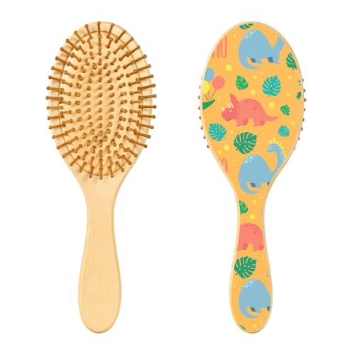 Haarbürste aus Holz, Dschungel- und Dinosaurier-Haarbürste für langes, kurzes, lockiges, dickes, dünnes Haar, für Damen, Herren, Jungen, Mädchen von Mnsruu