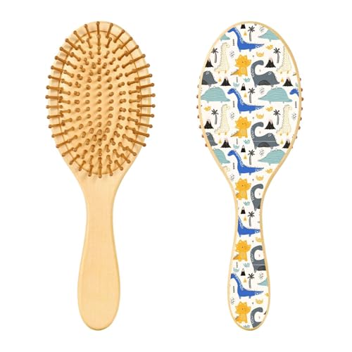 Haarbürste aus Holz, Tier-Dinosaurier-Druck, Haarbürste für lange, kurze, lockige, dicke, dünne Haare, Damen, Herren, Jungen, Mädchen von Mnsruu