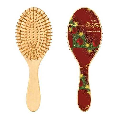 Haarbürste aus Holz, Weihnachtskugeln, Tannenzweig-Haarbürste für lange, kurze, lockige, dicke, dünne Haare, Damen, Herren, Jungen, Mädchen von Mnsruu