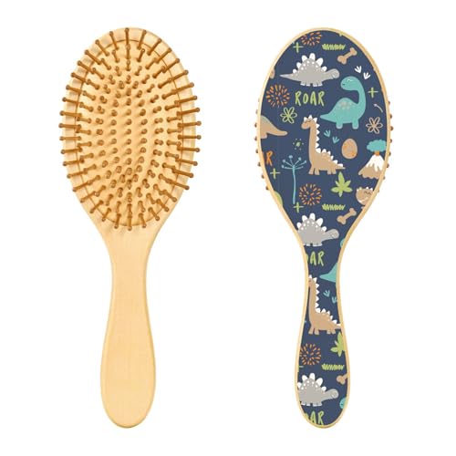 Haarbürste aus Holz, lustige Cartoon-Dinosaurier-Haarbürste für lange, kurze, lockige, dicke, dünne Haare, für Damen, Herren, Jungen, Mädchen von Mnsruu