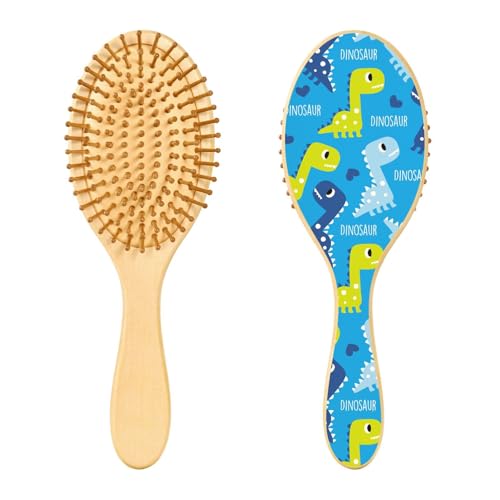 Haarbürste aus Holz, nahtloser Dinosaurier mit Herzen, blaue Haarbürste für lange, kurze, lockige, dicke, dünne Haare, für Damen, Herren, Jungen, Mädchen von Mnsruu