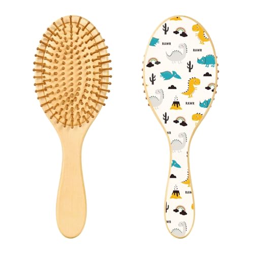 Haarbürste aus Holz, niedliche Dinosaurier-Themen-Haarbürste für lange, kurze, lockige, dicke, dünne Haare, Damen, Herren, Jungen, Mädchen von Mnsruu