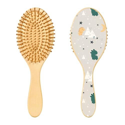 Haarbürste aus Holz, niedliche Dinosaurier im Wald, für langes, kurzes, lockiges, dickes, dünnes Haar, für Damen, Herren, Jungen, Mädchen von Mnsruu