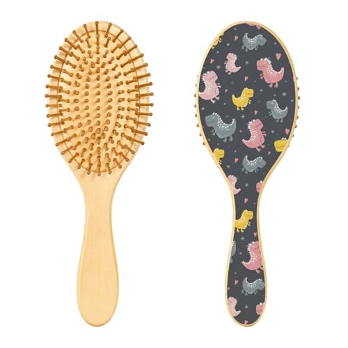 Haarbürste aus Holz, niedlicher Dinosaurier-Motiv, bunte Haarbürste für lange, kurze, lockige, dicke, dünne Haare, Damen, Herren, Jungen, Mädchen von Mnsruu