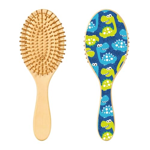 Haarbürste aus Holz, niedliches blaues Dinosaurier-Muster, Haarbürste für lange, kurze, lockige, dicke, dünne Haare, Damen, Herren, Jungen, Mädchen von Mnsruu