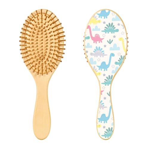 Haarbürste aus Holz, niedliches nahtloses Muster mit lustigen Dinosauriern, Haarbürste für lange, kurze, lockige, dicke, dünne Haare, für Damen, Herren, Jungen, Mädchen von Mnsruu