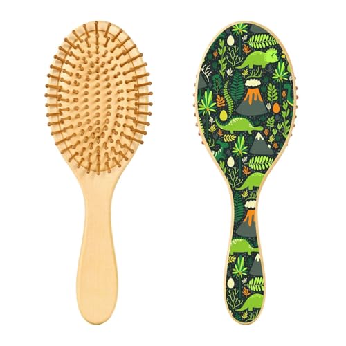 Haarbürste aus Holz, verschiedene Dinosaurier-Blumen-Haarbürste für langes, kurzes, lockiges, dickes, dünnes Haar, für Damen, Herren, Jungen, Mädchen von Mnsruu