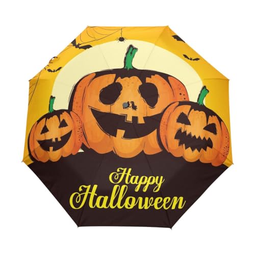 Halppy Halloween-Regenschirm, kompakt, automatisches Öffnen, Schließen, Regenschirm, Reise, winddicht, Anti-UV, Mehrfarbig, Einheitsgröße von Mnsruu