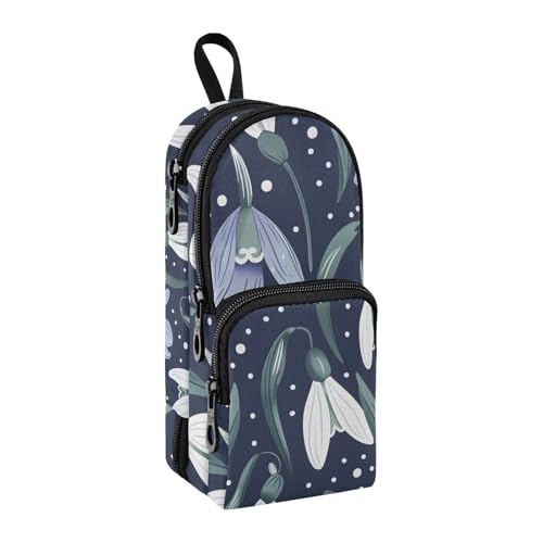Handgezeichnetes Federmäppchen mit Schneeglöckchen-Blumen, großes Fassungsvermögen, Stifttasche mit Fach, Schüler-Schultaschen-Form, Schreibwaren-Organizer, Federmäppchen, Marker-Etui für Schule, von Mnsruu