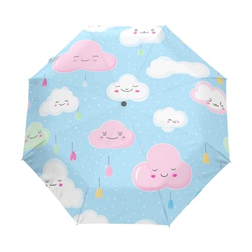 Happy Cloud kompakter Regenschirm, automatisches Öffnen, Schließen, Regenschirm, Reise, winddicht, Anti-UV, Mehrfarbig, Einheitsgröße von Mnsruu