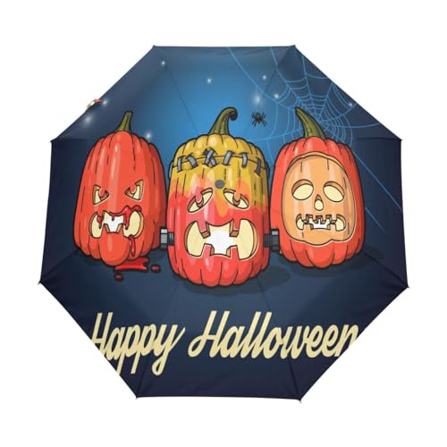 Happy Halloween kompakter Regenschirm, automatisches Öffnen, Schließen, Regenschirm, Reisen, winddicht, UV-beständig, Mehrfarbig, Einheitsgröße von Mnsruu