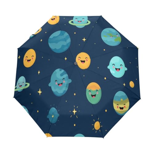 Happy Planet kompakter Regenschirm, automatisches Öffnen, Schließen, Regenschirm, Reisen, winddicht, Anti-UV, Mehrfarbig, Einheitsgröße von Mnsruu