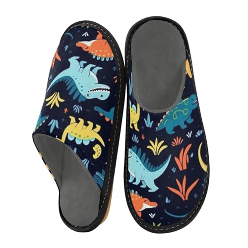 Hausschuhe mit farbigen Dinosauriern, für Damen und Herren, warme Hausschuhe, für drinnen und draußen, Schwarz, Mehrfarbig, 37.5/38 EU von Mnsruu