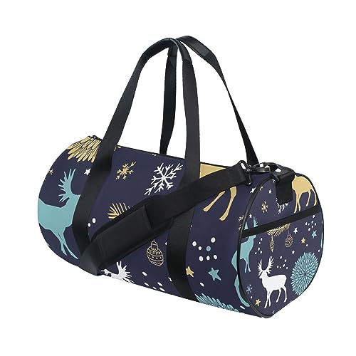 Hirsch Schneeflocke Weihnachten Sport Turnbeutel Damen Herren Reise Duffel Bag Workout Taschen Übung Strand Yoga Wochenende Tanztasche, d235, L von Mnsruu