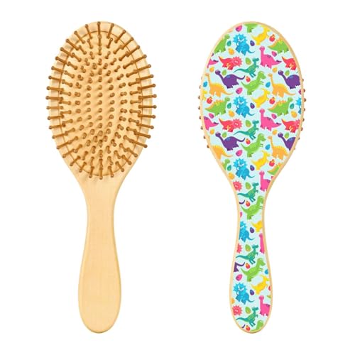 Holz-Haarbürste, Cartoon-Dinosaurier-Haarbürste für langes, kurzes, lockiges, dickes, dünnes Haar, für Damen, Herren, Jungen, Mädchen von Mnsruu