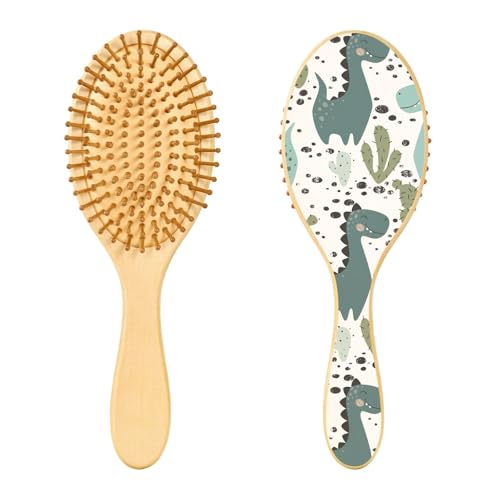 Holz-Haarbürste, Dinosaurier-Blumen-Drachen-Haarbürste für lange, kurze, lockige, dicke, dünne Haare, Damen, Herren, Jungen, Mädchen von Mnsruu