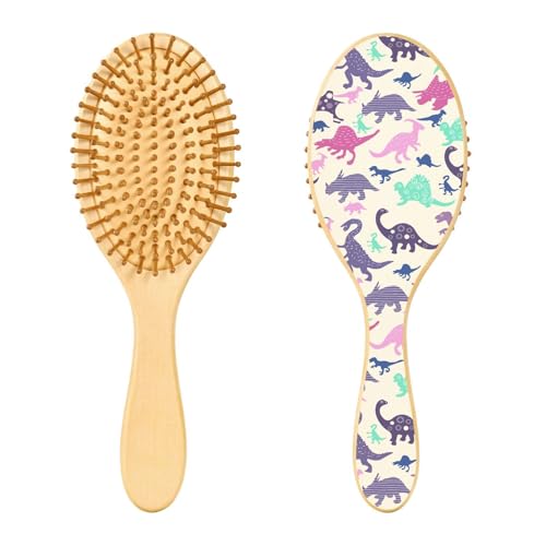 Holz-Haarbürste, Dinosaurier-Haarbürste für langes, kurzes, lockiges, dickes, dünnes Haar, für Damen, Herren, Jungen, Mädchen von Mnsruu