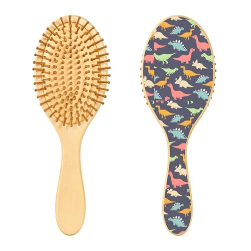 Holz-Haarbürste, Dinosaurier-Haarbürste für langes, kurzes, lockiges, dickes, dünnes Haar, für Damen, Herren, Jungen, Mädchen von Mnsruu