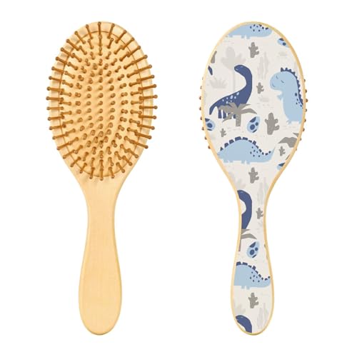 Holz-Haarbürste, Dinosaurier-Motiv, kindliche Cartoon-Dino-Bürste für lange, kurze, lockige, dicke, dünne Haare, für Damen, Herren, Jungen, Mädchen von Mnsruu