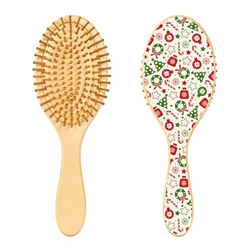 Holz-Haarbürste, Weihnachts-Bürste mit Zuckerstangenstruktur, für lange, kurze, lockige, dicke, dünne Haare, Damen, Herren, Jungen, Mädchen von Mnsruu
